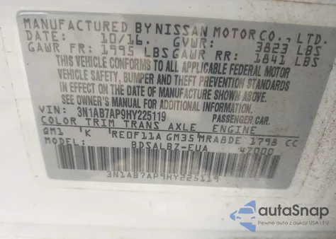 2017 Nissan Sentra S из США, поврежденный, VIN 3N1AB7AP9HY225119